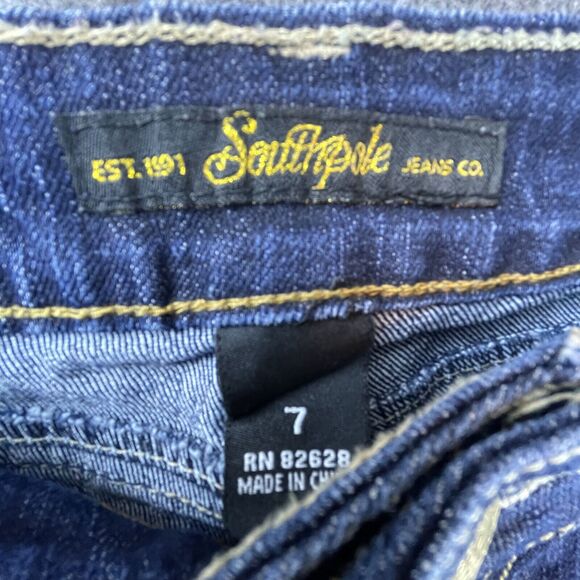 Southpole Jean Shorts Womens 7 Blue Butterfly Embroidered Cuffed Y2K 90s Stretch - Picture 4 of 9